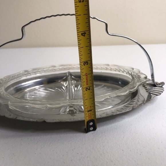 Vintage Divided Glass Metal Handle Serving Condiment Entertainment Holiday Tray - Picture 6 of 7